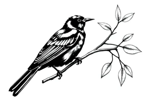 Male European Blackbird on a branch tattoo idea tattoo idea