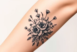 vintage bouquet of wild roses and meadow flowers with morning dew tattoo idea