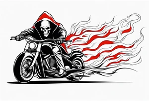 Grim Reaper on motorcycle, on fire, red eyes tattoo idea
