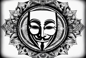 Centered v for vendetta, mask only. No hat.   Vintage compass surround. tattoo idea