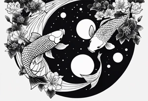 koi fish Tui and La from from avatar the last airbender circling each other with moon imagery around them tattoo idea