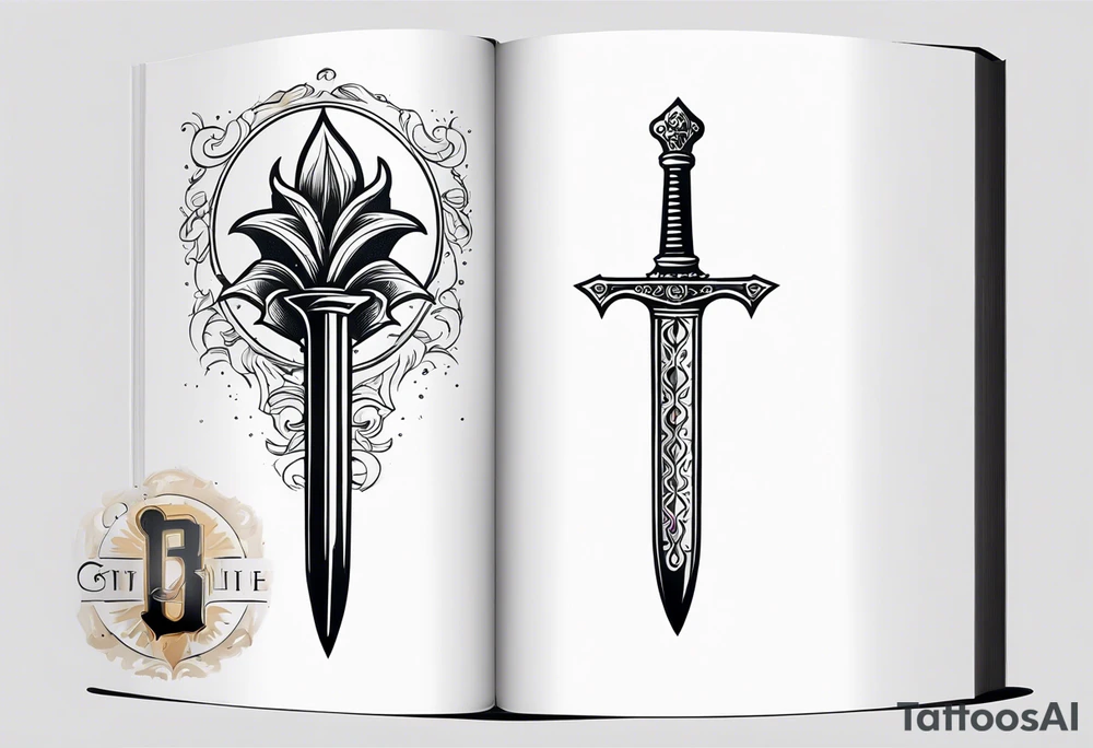 Book with dagger tattoo idea