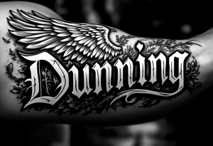 Dunning, details include angel wing, greek type of font,jungle leaves , tiger claw scratch tattoo idea