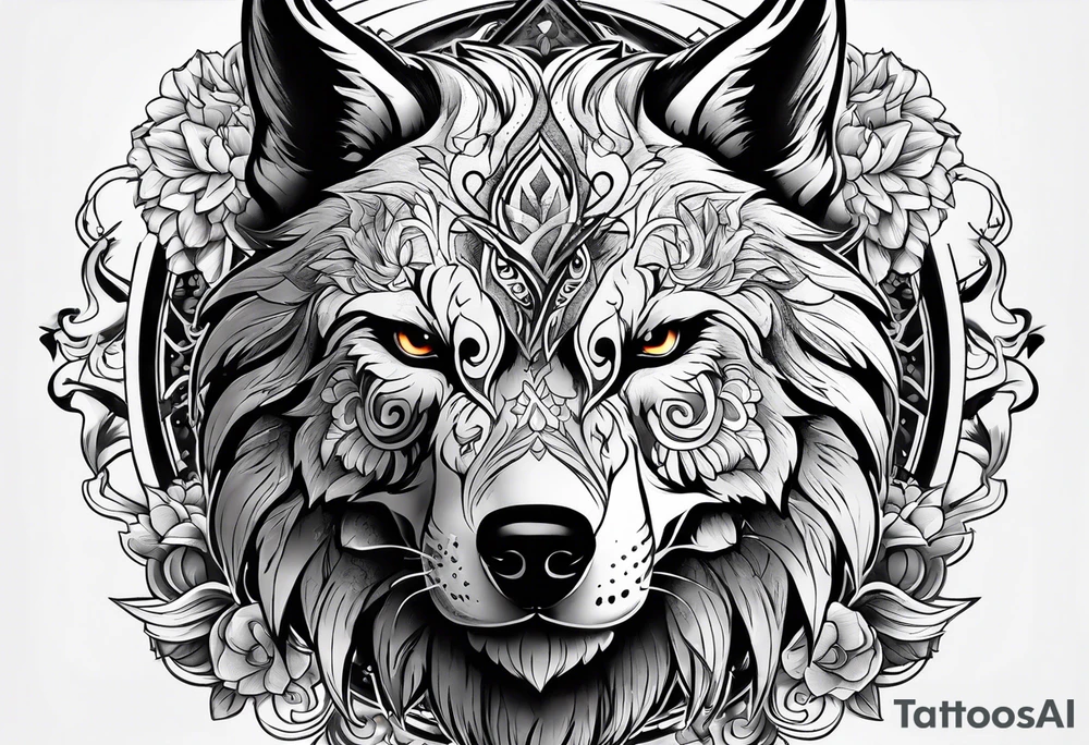 Skull wolf tattoo idea