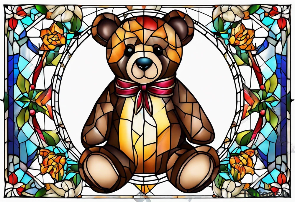 Teddy bear stain glass tattoo idea