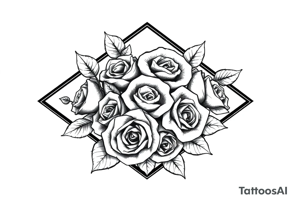 Small Roses filing up the inside of an elongated diamond shape tattoo idea