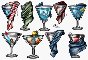martini glass wrapped in police scarf tattoo idea