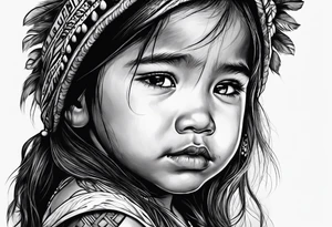 Little girl crying with native fathers spirit tattoo idea