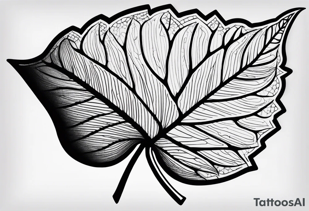 Leaf with the name Lydia inside the leaf tattoo idea