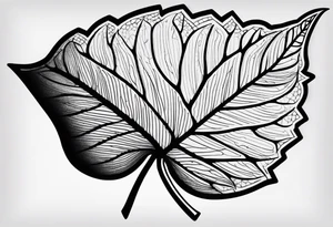 Leaf with the name Lydia inside the leaf tattoo idea