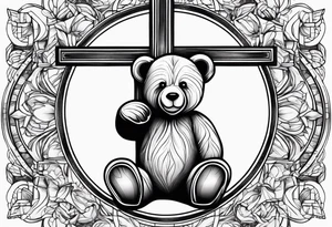 Teddy bear leaning against a cross tattoo idea