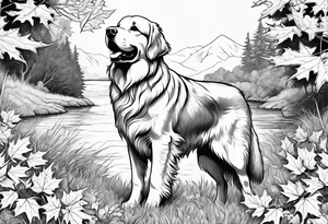 maple leaf, golden retriever tattoo idea