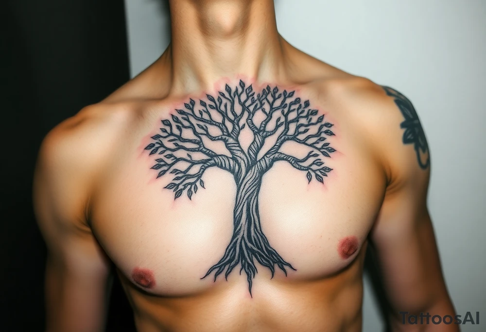 Female Detailed tree of life tree with designs around it with a lot of shading tattoo idea