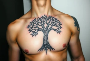Female Detailed tree of life tree with designs around it with a lot of shading tattoo idea