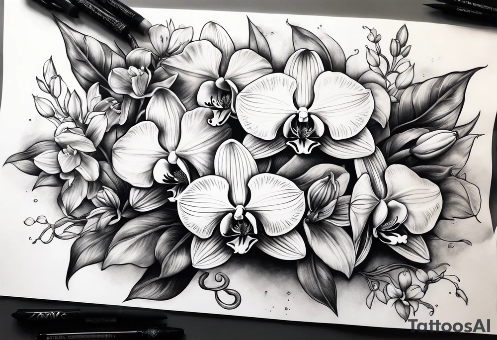 XXIVXIVV with orchid flowers in the back ground tattoo idea