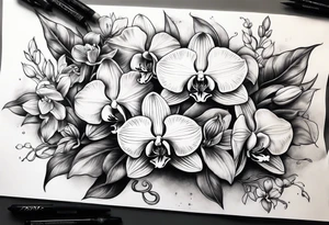 XXIVXIVV with orchid flowers in the back ground tattoo idea