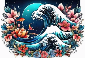 sea,, night, flower, tattoo idea