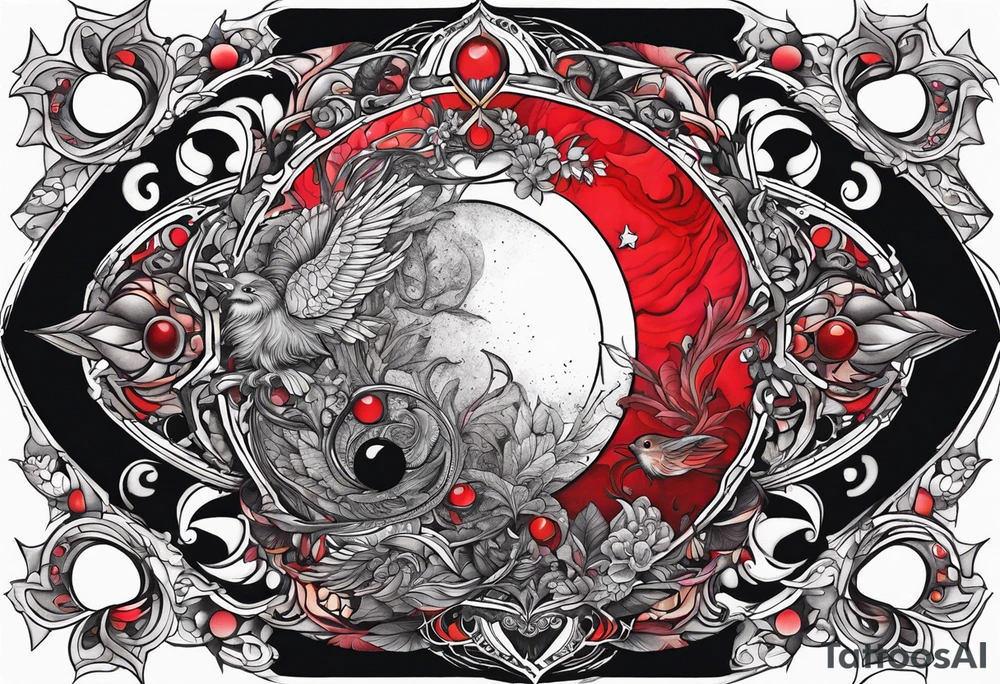 eclipse, vibrant colors (reds and blacks), end of world tattoo idea