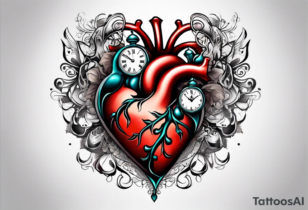 Heart with clock hands on 8 and 5 tattoo idea