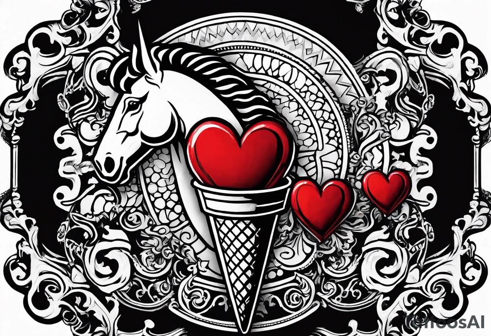 small one scoop ice cream cone with small red heart on it somewhere with unicorn tattoo idea