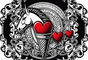 small one scoop ice cream cone with small red heart on it somewhere with unicorn tattoo idea