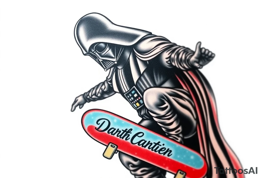 Darth Vader skateboarding >
blue & red
skateboard say "Darth Carter"
12/29/88-01/06/24 tattoo idea