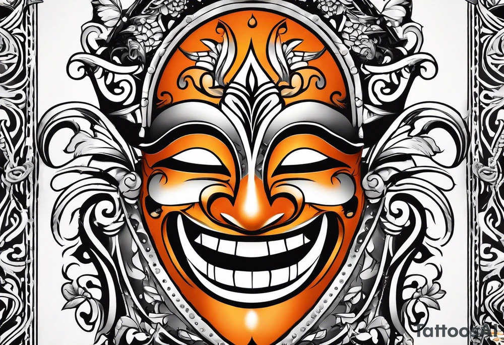 Laughing mask that is orange and black simple tattoo idea Laughing mask that is orange and black simple tattoo idea