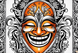 Laughing mask that is orange and black  simple tattoo idea