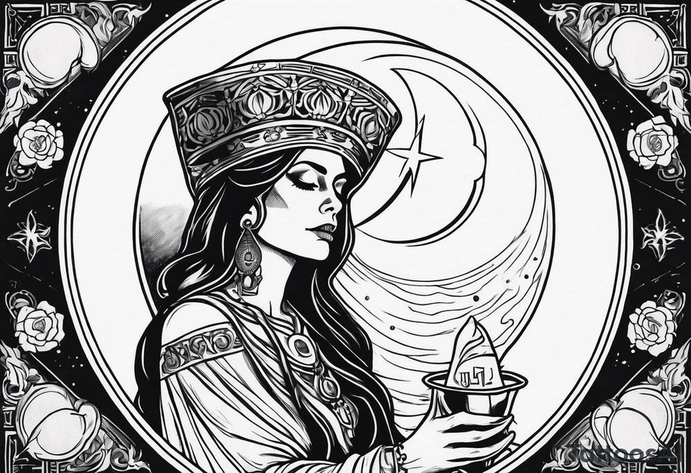 High priestess skeleton moon tarot card tattoo idea