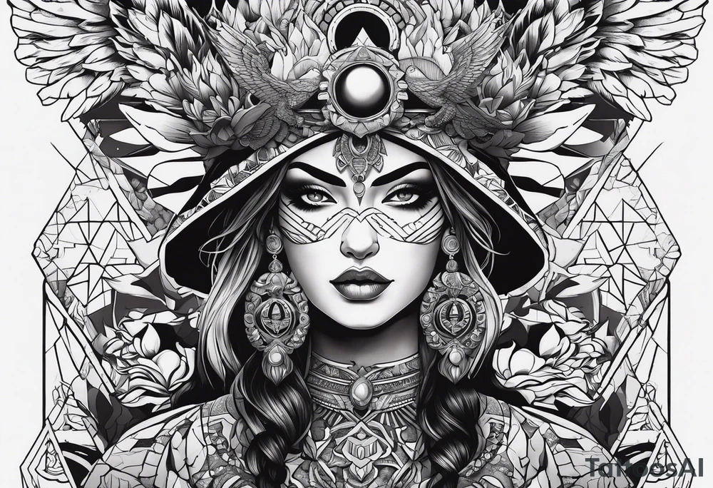 kali ma, alien goddess, valkrye, aries, pirate, divine feminine, zenza resonance, pachamama, lotus azul, blank panther, eagle, skull, 5D, nueva gaya, dna 12 tattoo idea
