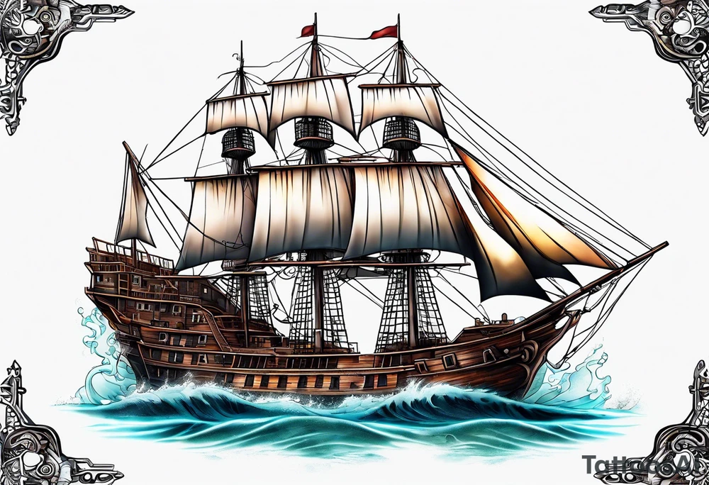 Ghost ship with tattered sails tattoo idea