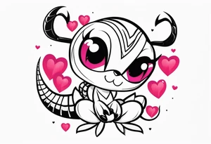 Scorpion drawn in Powerpuff girl style with body segments, head and claws made of hearts tattoo idea