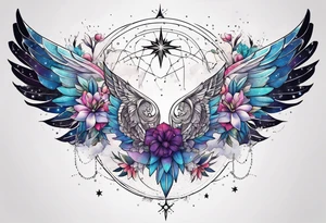 Constellation, wing , snow , géométric , flower tattoo idea