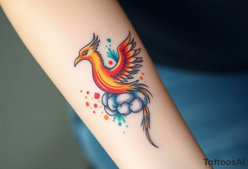 A phoenix rising out of a brain looking powerful tattoo idea