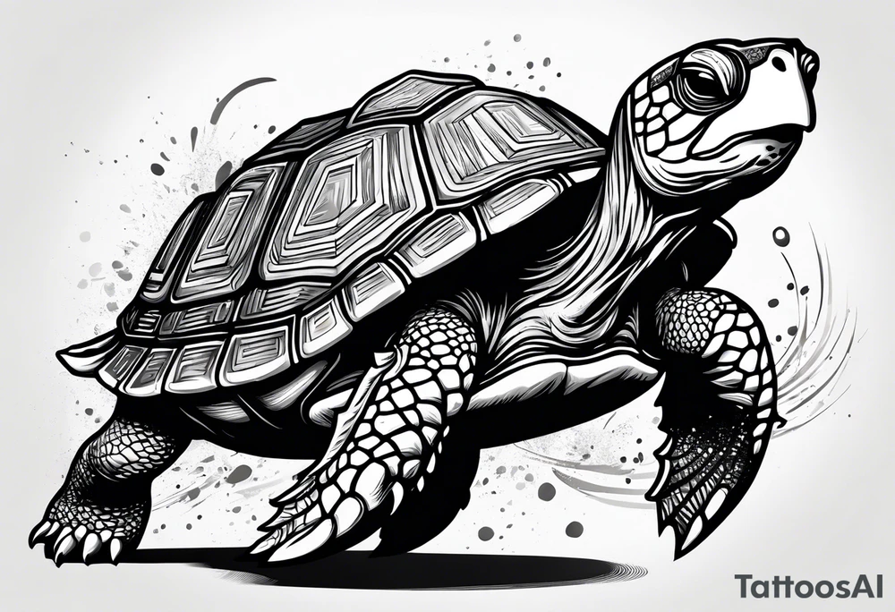 Turtle running upright across the finish line of a marathon tattoo idea