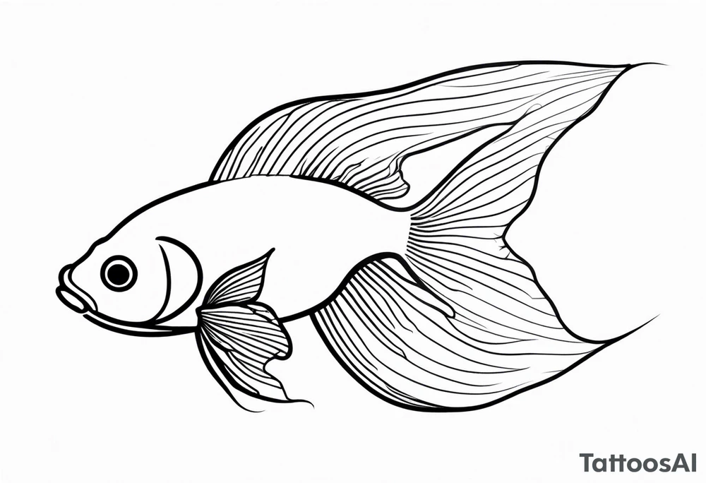 Illustrate a minimalist outline tattoo of a single goldfish, showcasing its distinctive shape and tail with elegant simplicity tattoo idea