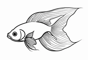 Illustrate a minimalist outline tattoo of a single goldfish, showcasing its distinctive shape and tail with elegant simplicity tattoo idea