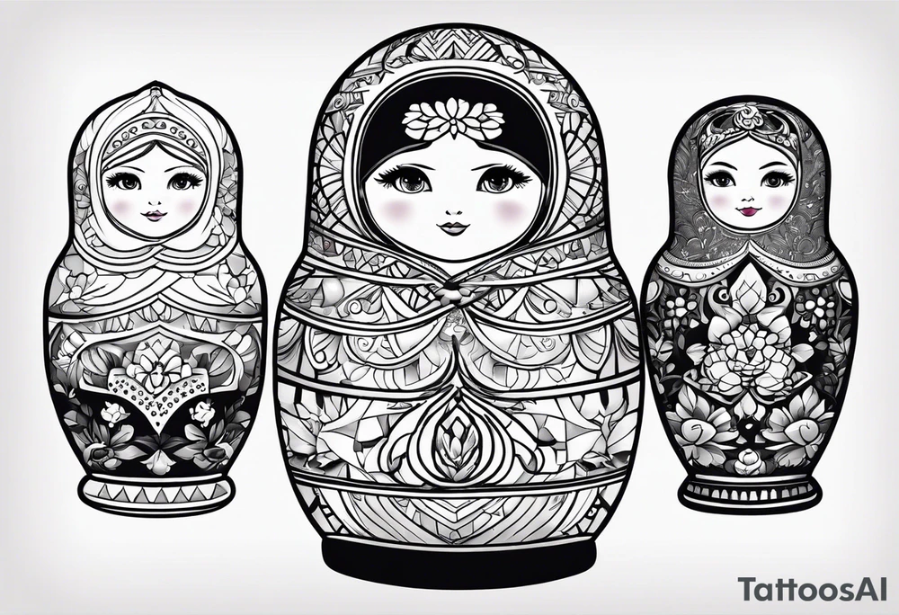 Matryoshka with geometric with large pattern around it tattoo idea