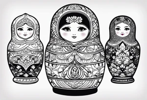 Matryoshka with geometric with large pattern around it tattoo idea