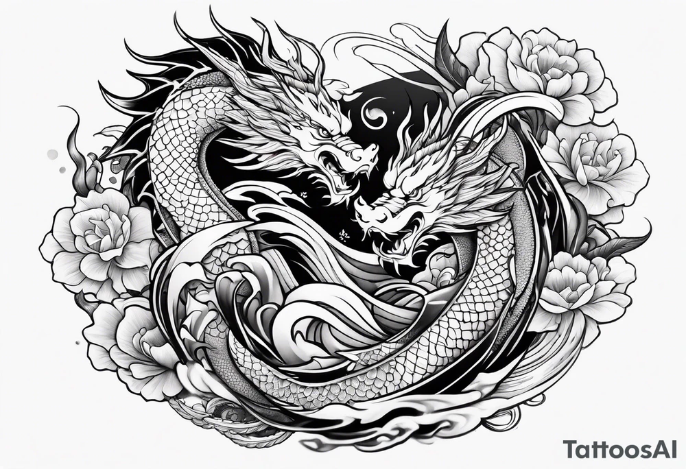 Tattoo representing strength and overcoming obstacles, featuring dragon and koi fish tattoo idea