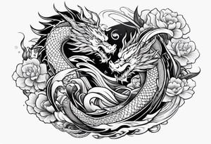 Tattoo representing strength and overcoming obstacles, featuring dragon and koi fish tattoo idea