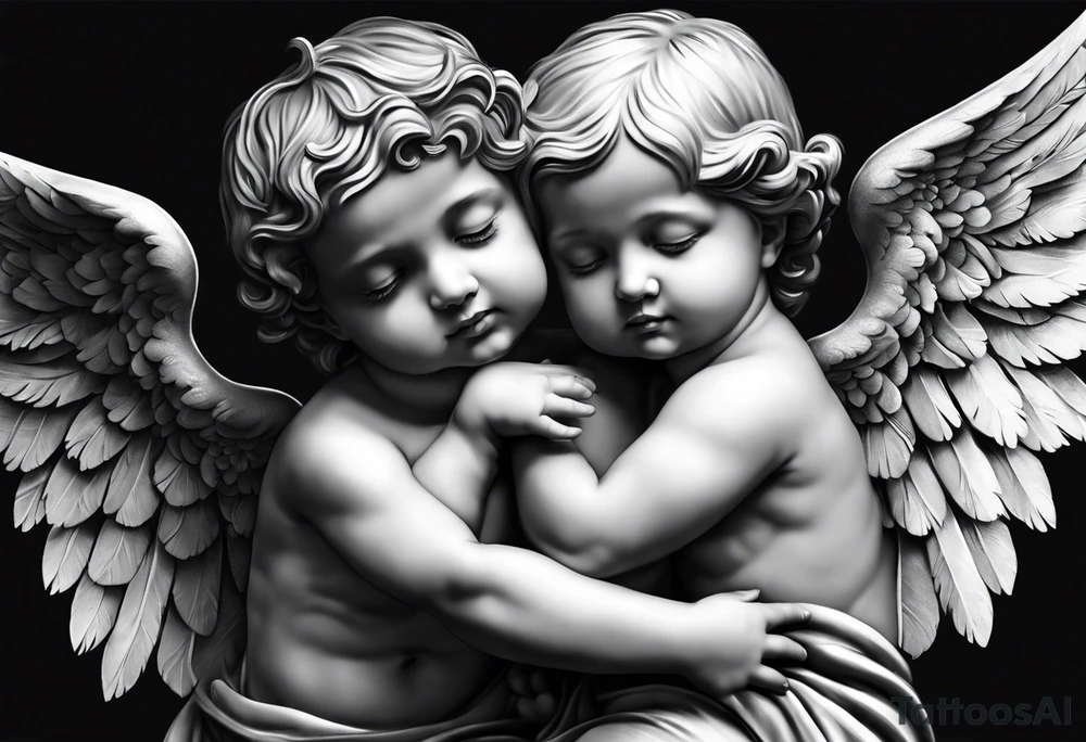 Three angels holding hands, no color, realistic inside of bicep, baby ...