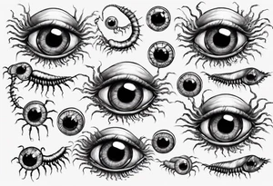 eyeball centipede with several heads tattoo idea