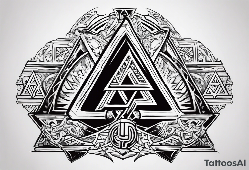 Valhalla sword shield axe Valknut stairs tattoo idea
