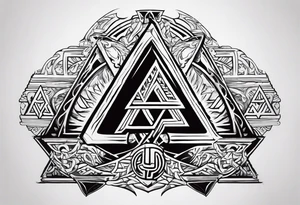 Valhalla sword shield axe Valknut stairs tattoo idea