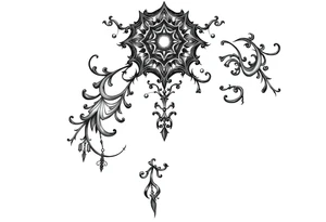 mystical dark and long ornament with witch mytolog and ancient rhyme tattoo idea