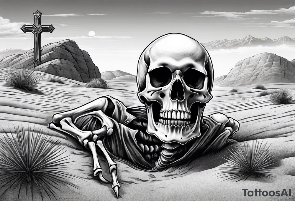 skeleton crawling towards a cross in a desert tattoo idea skeleton crawling towards a cross in a desert tattoo idea