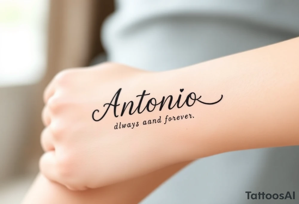 Make me a tattoo design with my husbands name Antonio that shows my love is always and forever tattoo idea
