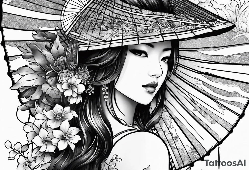 Black Japanese fan tattoo idea
