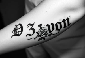 Name D3von spelt going down my arm with a crown and rose and cross and 03/27/07 tattoo idea